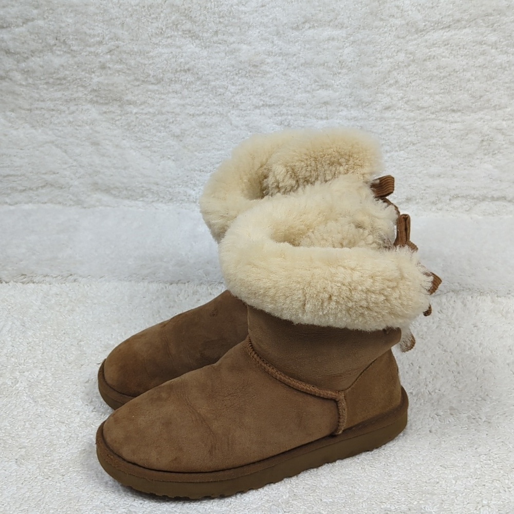 UGG Shearling Ankle Boots Womens 8 Tan Suede Flats Shoes - Picture 7 of 12